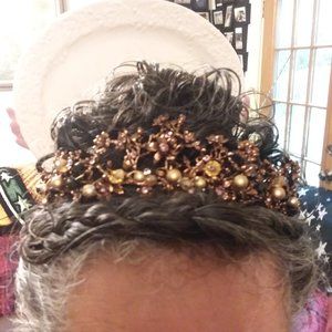 Bronze Tiara with Faux Pearls and Gems